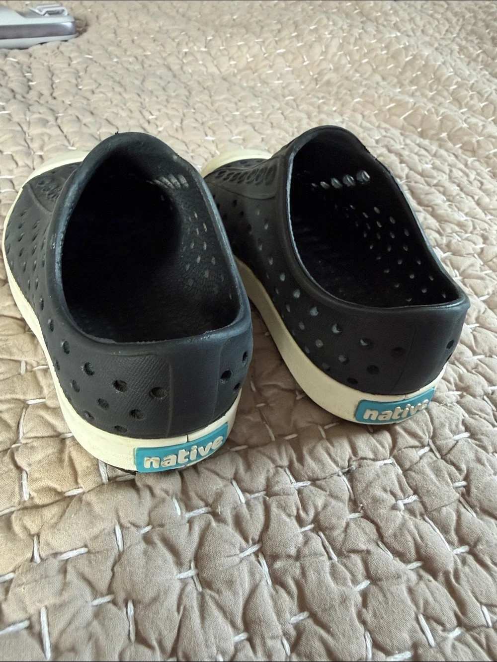 Native Kids Black Slip-On Water Shoes with Cream Toe